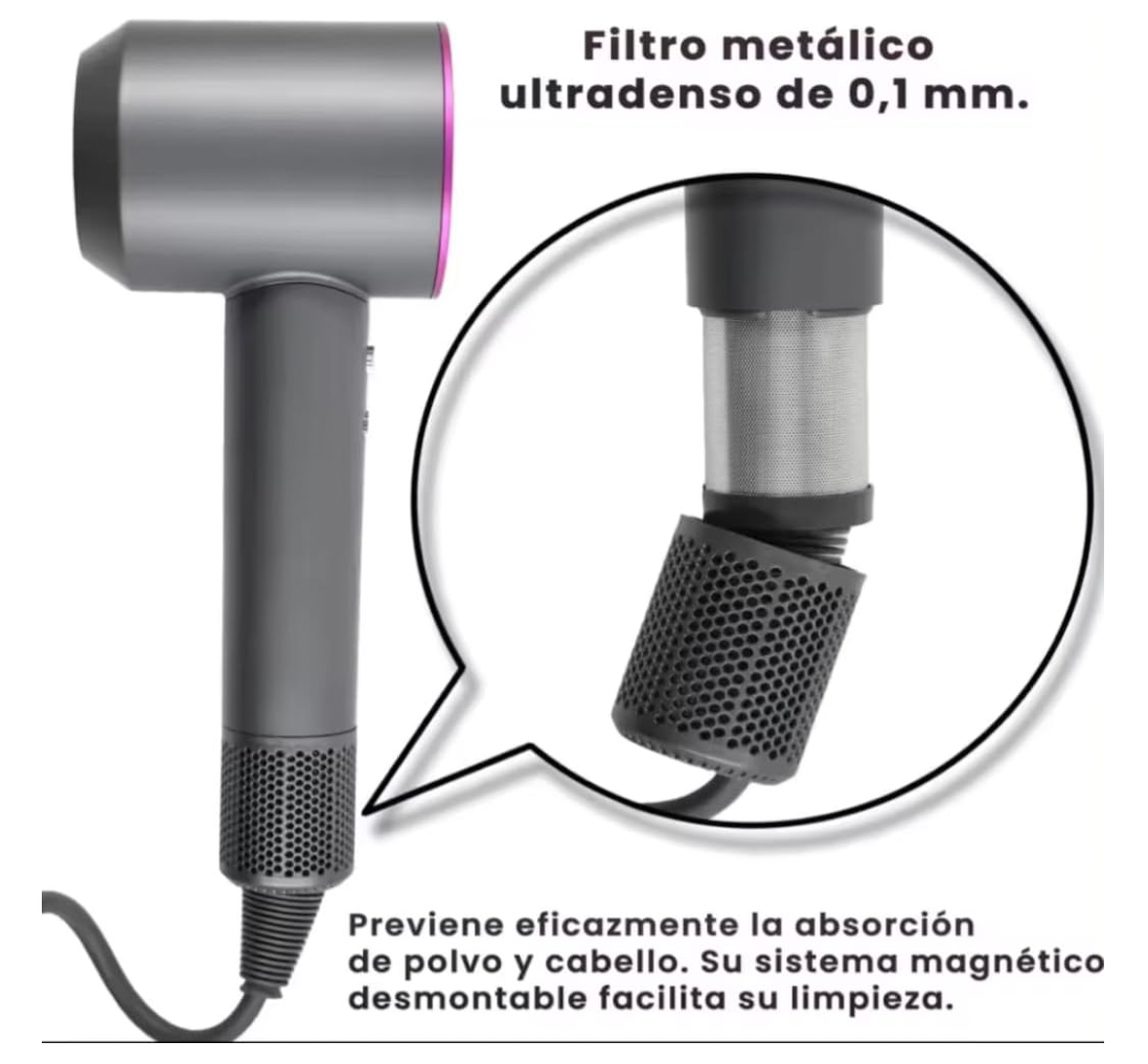 SECADOR IÓNICO TIPO DYSON CON ACCESORIOS