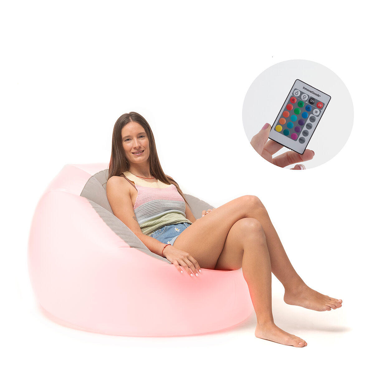 SILLÓN HINCHABLE CON LUZ LED MULTICOLOR + MANDO A DISTANCIA