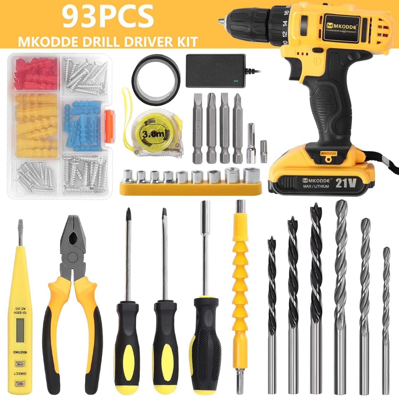 TALADRO INALÁMBRICO + KIT 93 PIEZAS